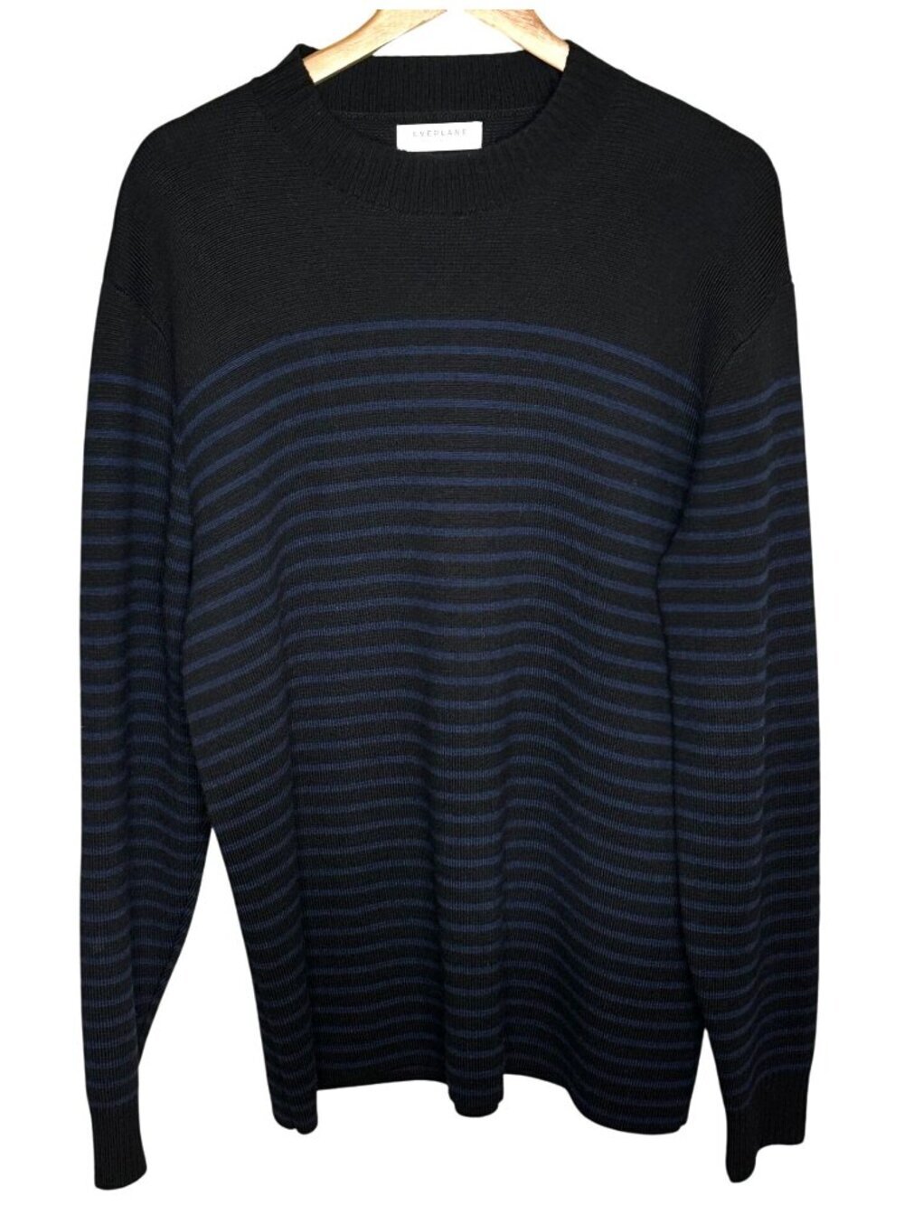 Everlane Wool Blend Navy Stripe Crewneck Sweater Size Large 70% Wool